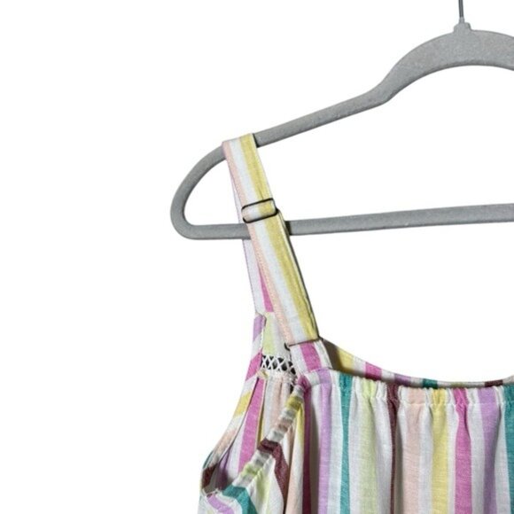 Cottagecore Linen Maxi Dress Large Rainbow Beachy Striped Ruffle Feminine Pastel - Picture 4 of 11